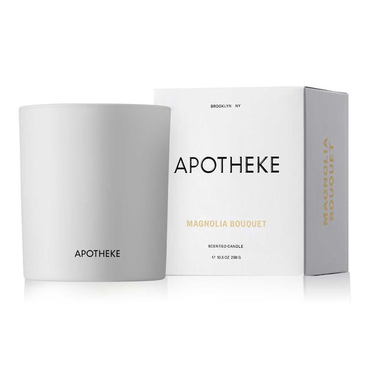 APOTHEKE Signature Magnolia Bouquet Candle front view for inviting living room ambiance