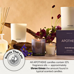 APOTHEKE soy-wax blend candle conveys clean-burning luxury with cotton wick.