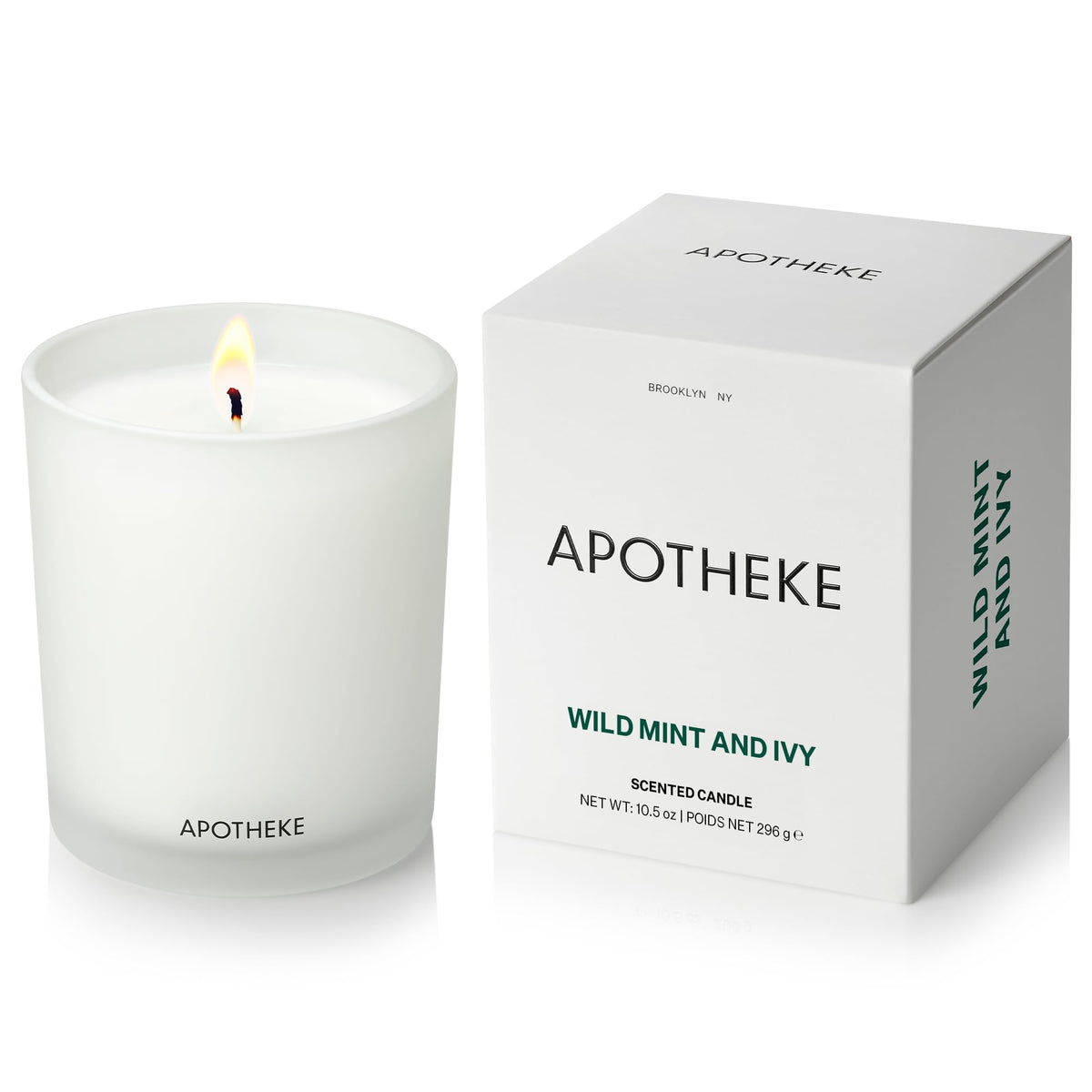APOTHEKE Wild Mint Ivy candle in a glass jar for fresh living room ambiance