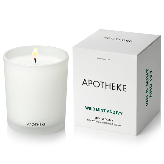 APOTHEKE Wild Mint Ivy candle in a glass jar for fresh living room ambiance