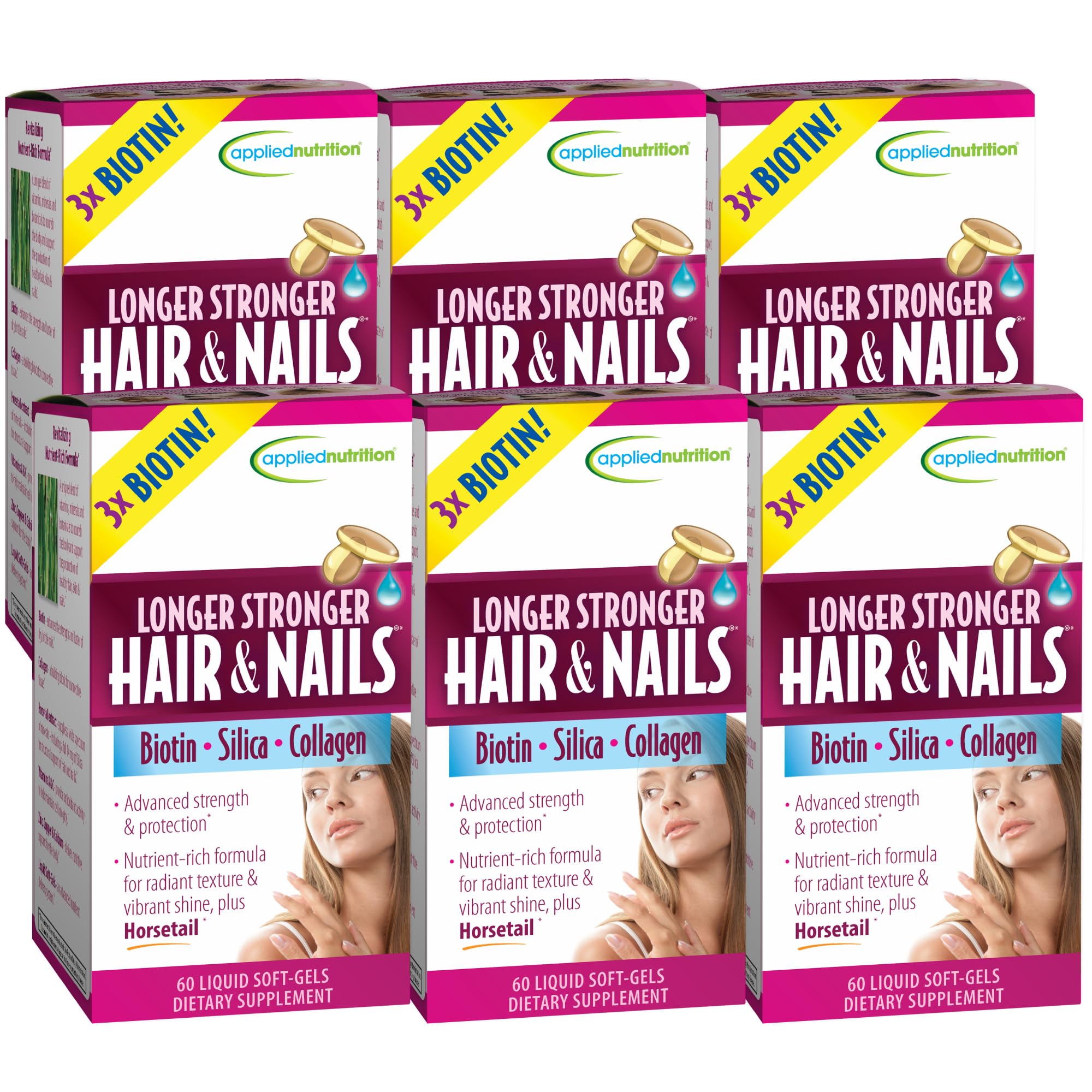 Applied Nutrition Longer Stronger Hair & Nails bottle pour supports daily vitality