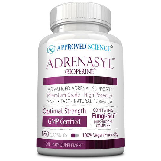 Approved Science Adrenasyl bottle front highlighting adrenal support for daily energy.