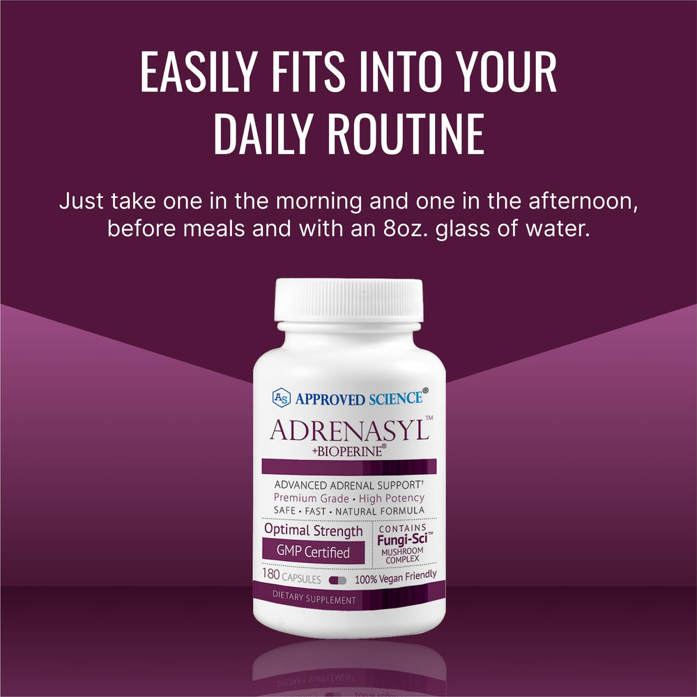 Top view of Approved Science Adrenasyl bottle emphasizing compact design.