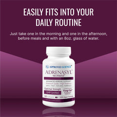 Top view of Approved Science Adrenasyl bottle emphasizing compact design.