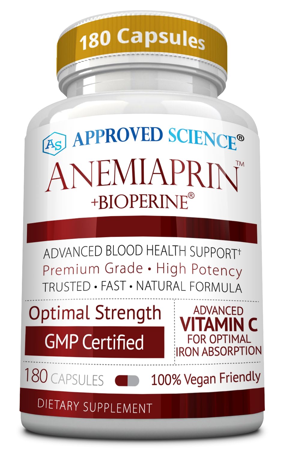Approved Science Anemiaprin bottle with capsules for gentle iron support.