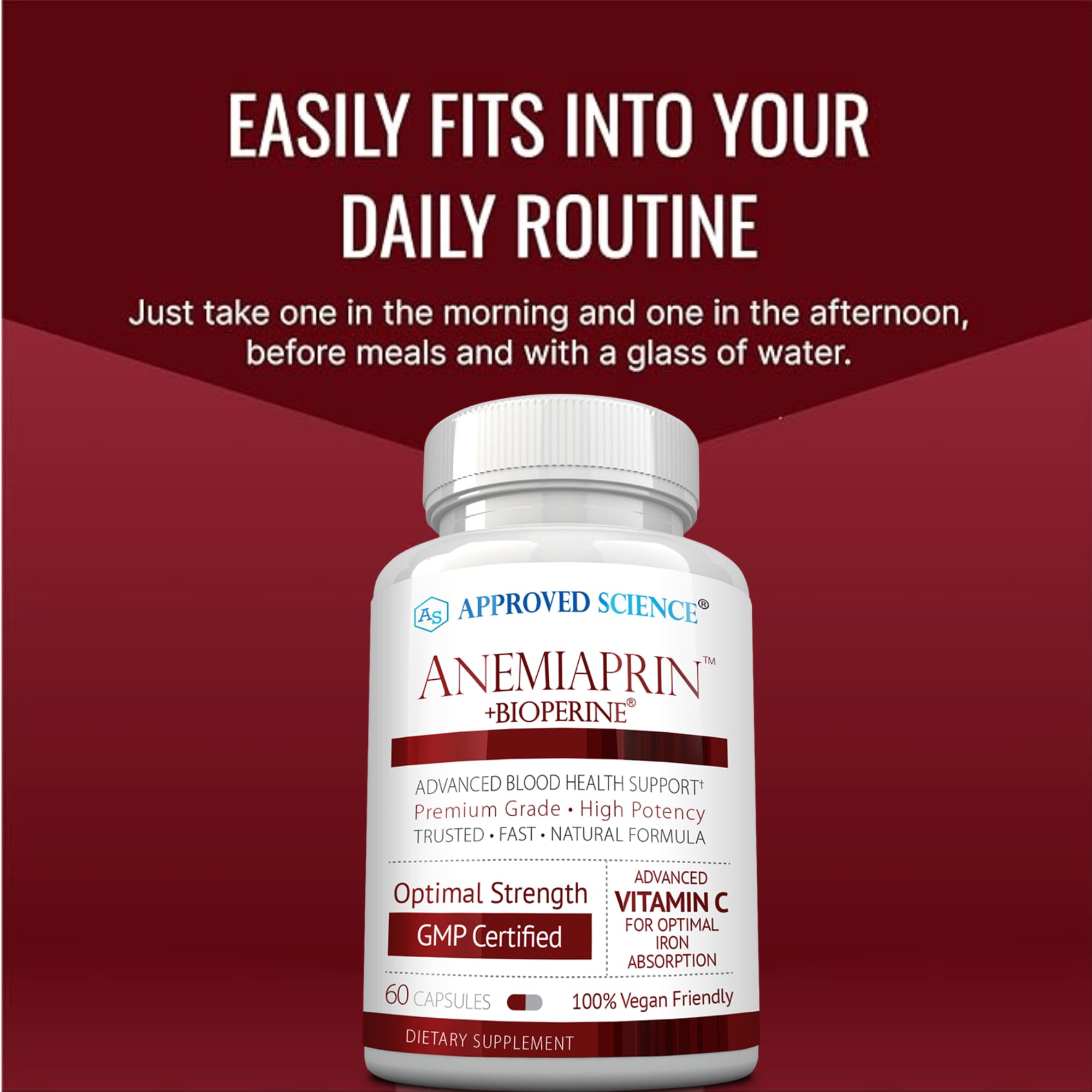 Made in USA badge on Approved Science Anemiaprin packaging.
