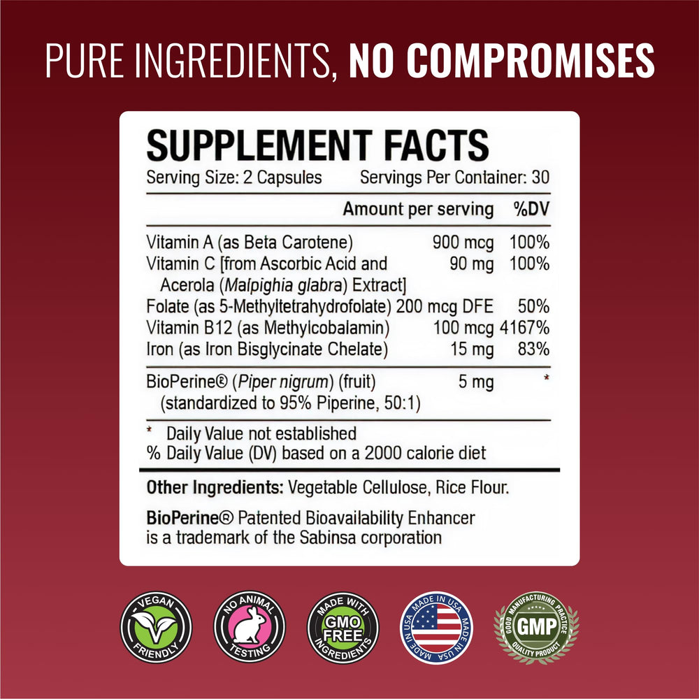 Vegan, non-GMO Anemiaprin packaging without artificial colors.