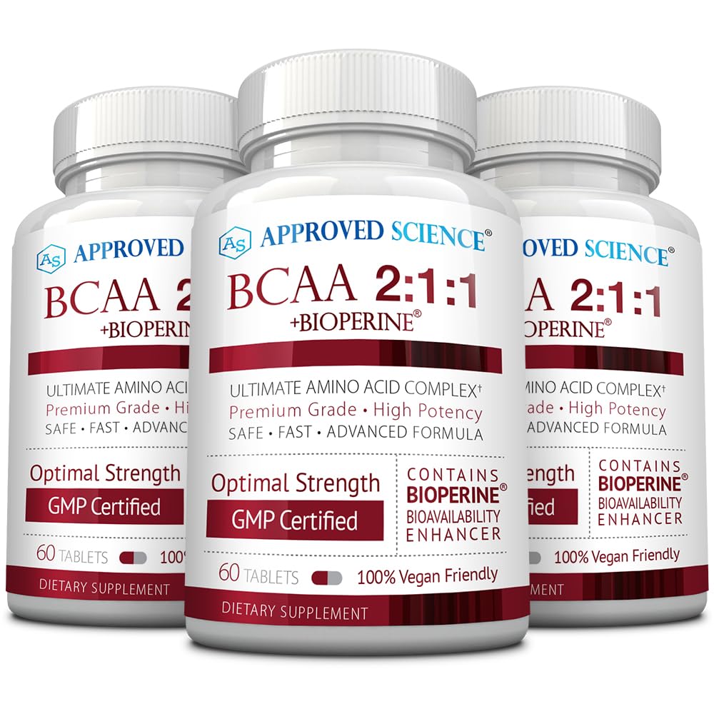 Approved Science BCAA tablets in a bottle offer convenient post-workout recovery support.