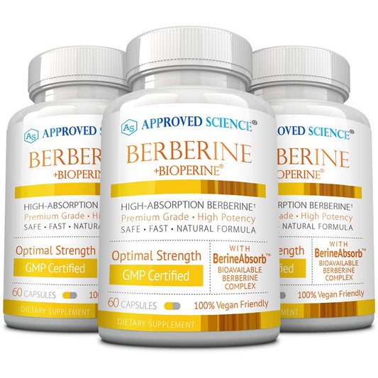 Approved Science Berberine 1000mg bottle front view showing packaging and potency