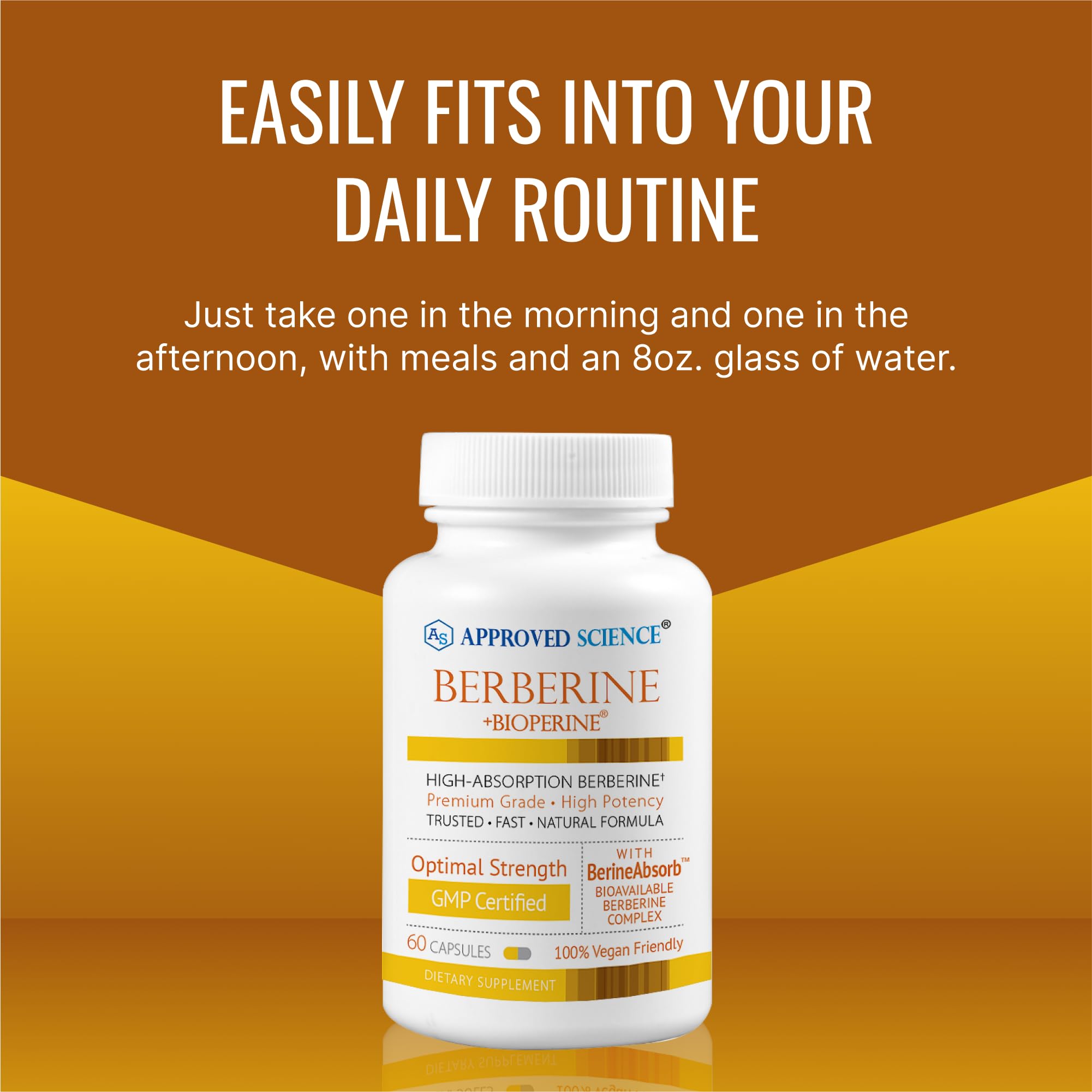 Approved Science Berberine 360 count label signals six month supply