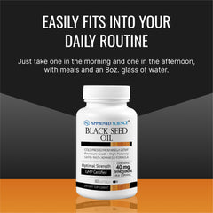 Approved Science Black Seed Oil lifestyle shot for everyday wellness routine.