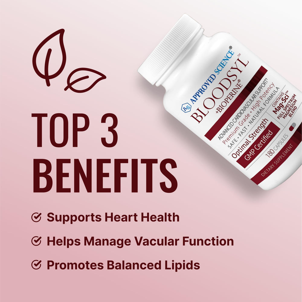 Approved Science Bloodsyl capsules in hand illustrating easy daily intake.
