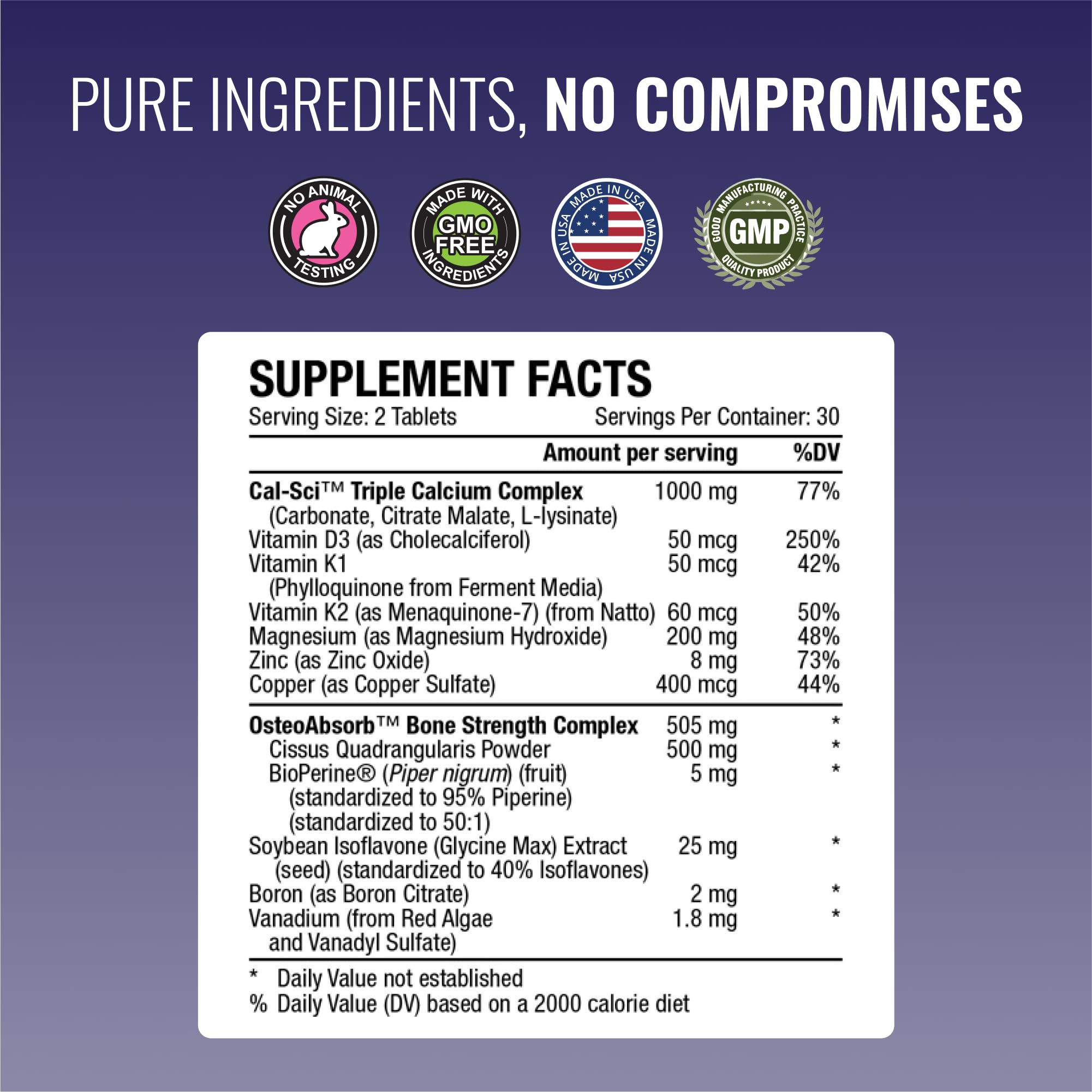 Illustrated ingredients chart for Cal-Sci and OsteoAbsorb blend