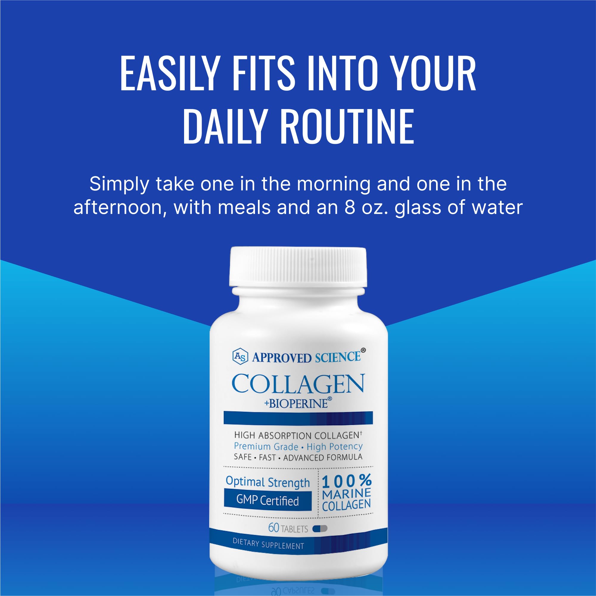 Approved Science Collagen Pills packaging and insert highlighting non-GMO status.