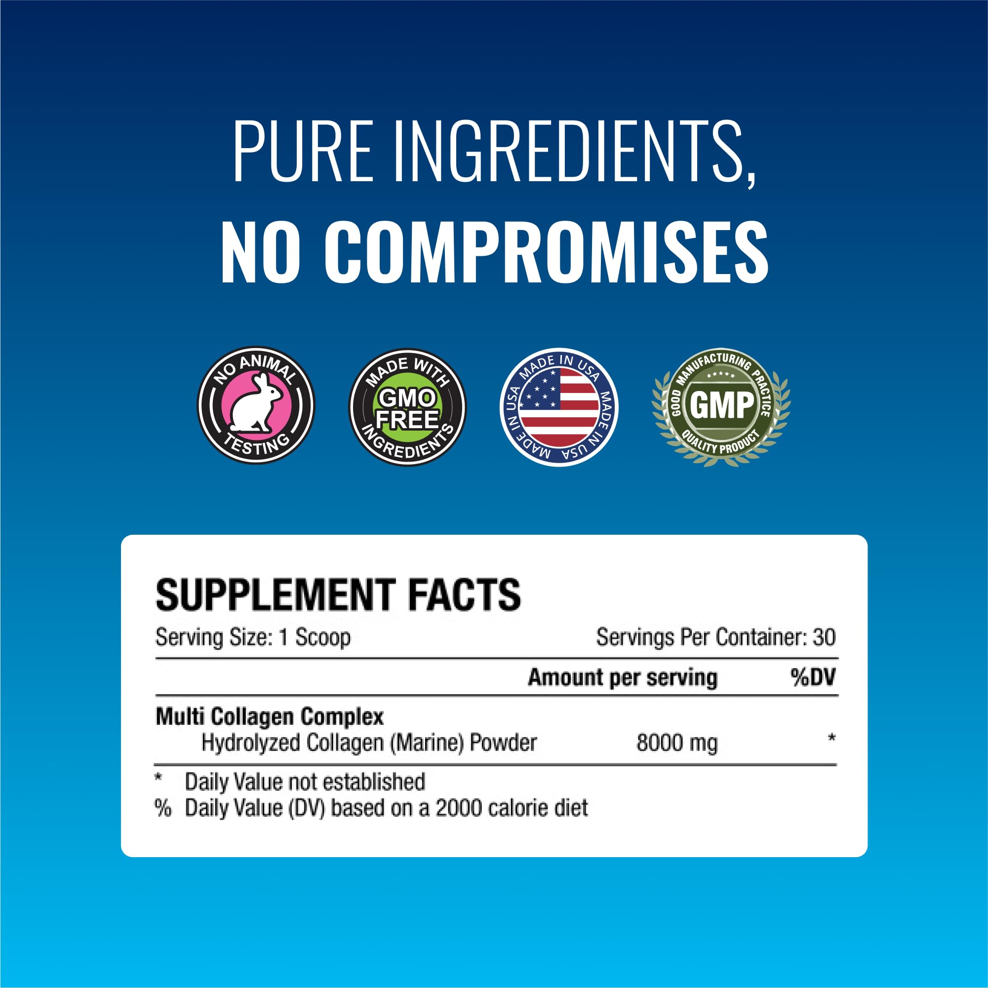 Approved Science Collagen Powder label emphasizing USA-made quality and testing
