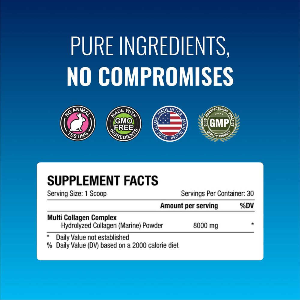 Approved Science Collagen Powder label emphasizing USA-made quality and testing