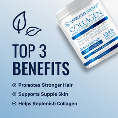 Close-up of Approved Science Collagen Powder tub highlighting USA production