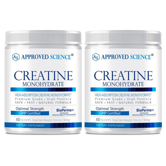 Approved Science creatine monohydrate powder bottle with a clean label for trusted workouts.