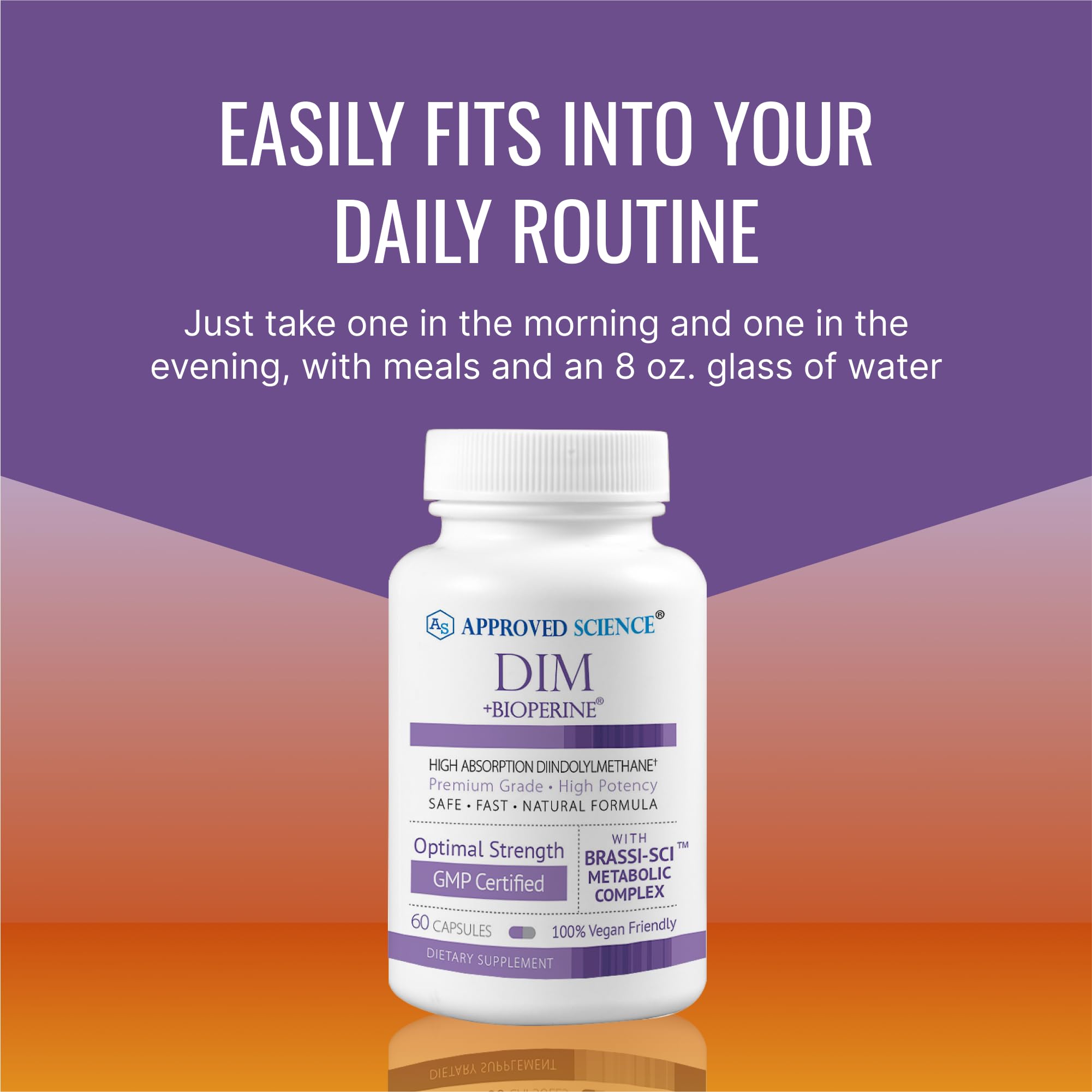 Approved Science DIM bottle with clear label and transparent ingredient disclosure