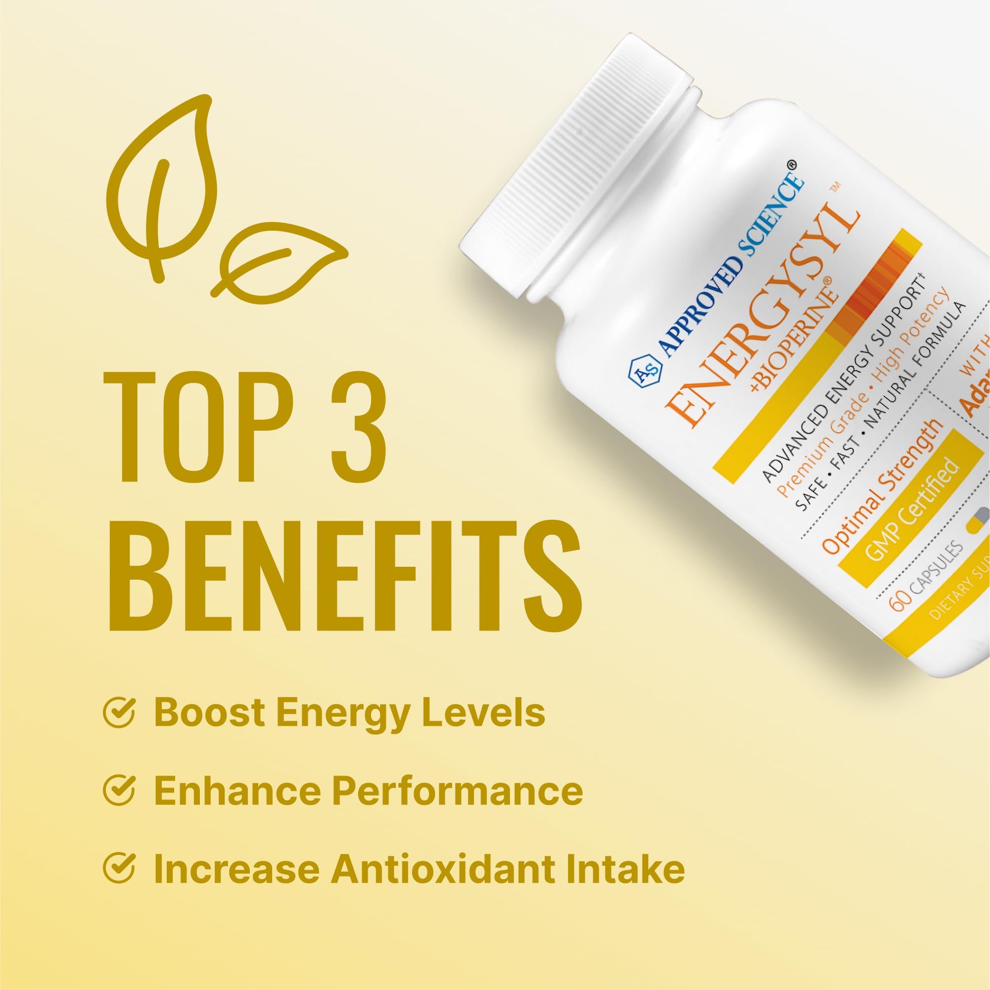 Approved Science Energysyl capsules closeup highlights sixty capsules per month