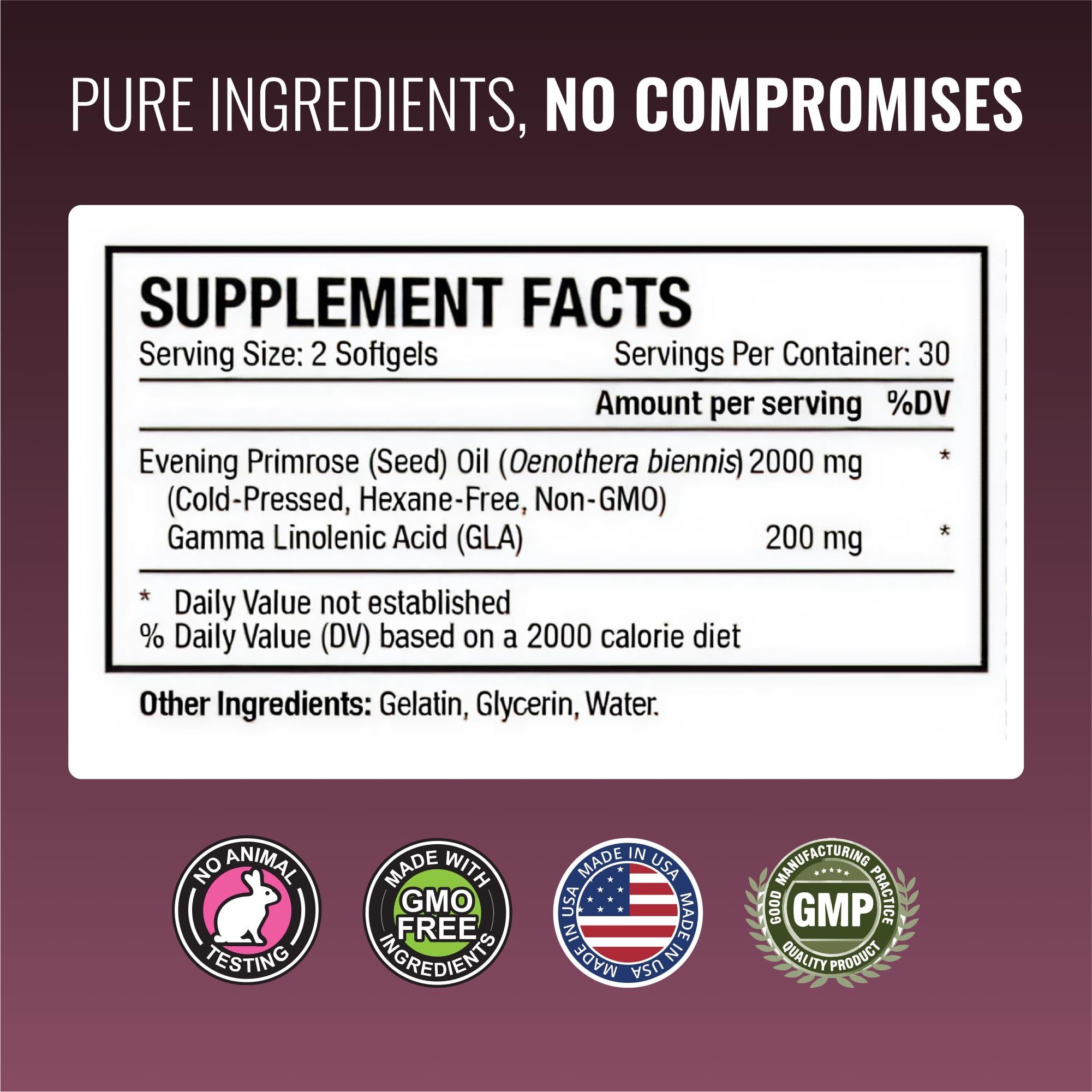 Approved Science Evening Primrose Oil packaging front signaling all natural quality.
