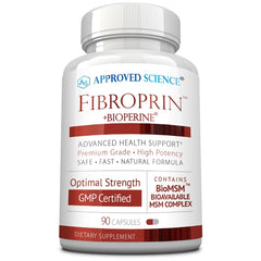 Approved Science Fibroprin bottle front view for daily nerve and muscle comfort.