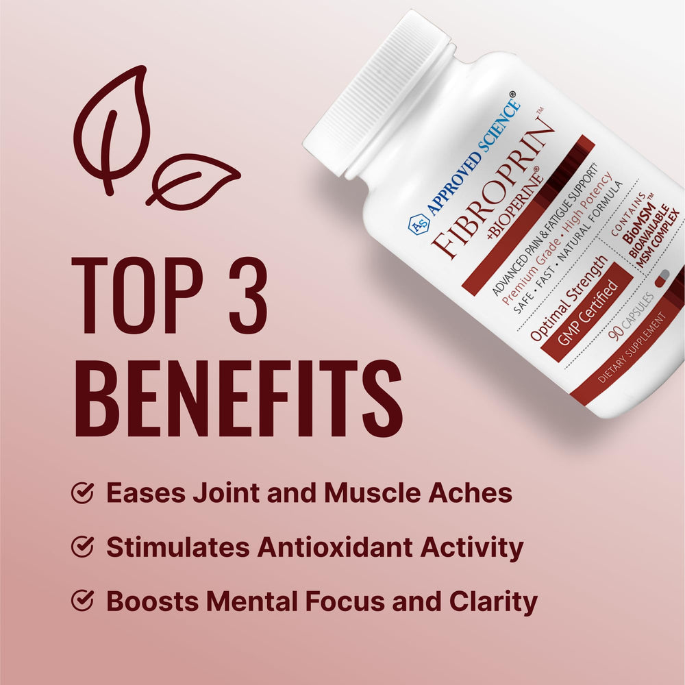 Approved Science Fibroprin bottle label emphasizes vegan, GMO-free, USA-made quality.