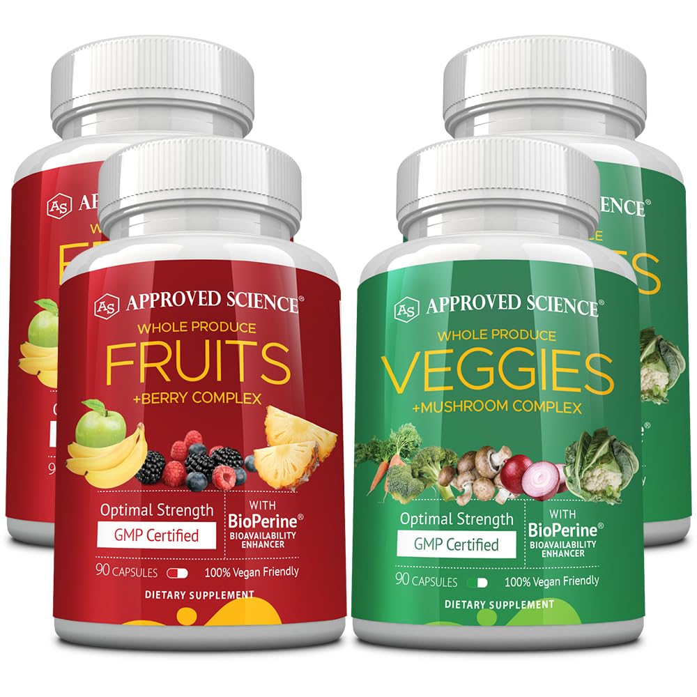 Approved Science Fruits & Veggies bottle front, daily vitality support.