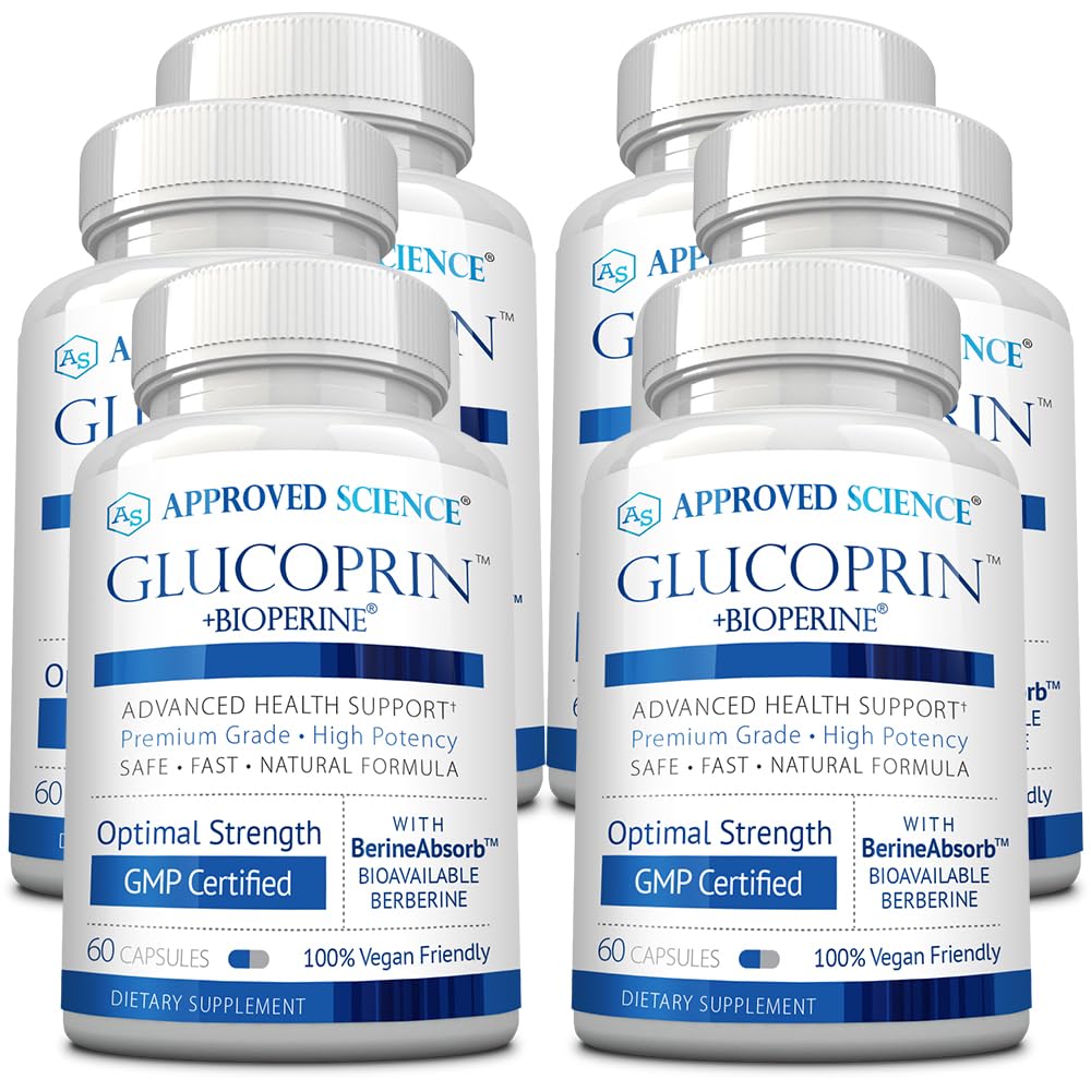 Approved Science Glucoprin bottle with berberine for convenient daily wellness.