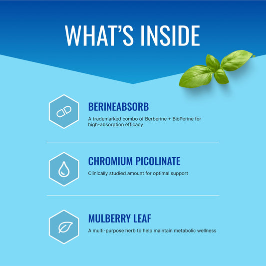 Glucoprin capsules with mulberry and cinnamon—botanicals for balance.