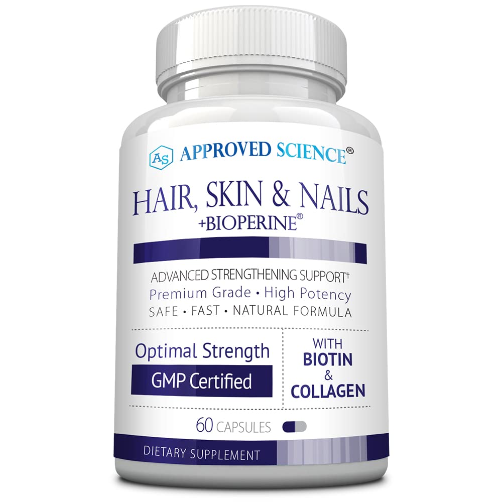 Approved Science Hair Skin Nails bottle close-up for daily use.