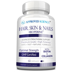 Approved Science Hair Skin Nails bottle close-up for daily use.