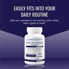 Approved Science Hair Skin Nails bottle features GMP badge for quality.