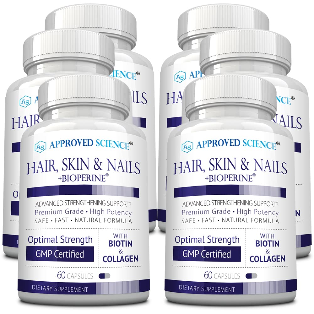 Approved Science bottle spotlight showing the hair and nails supplement for daily use