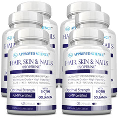 Approved Science bottle spotlight showing the hair and nails supplement for daily use