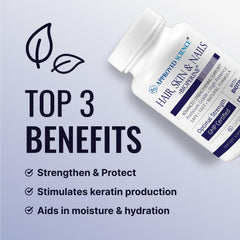 Approved Science Hair Skin Nails label close-up with key ingredients.