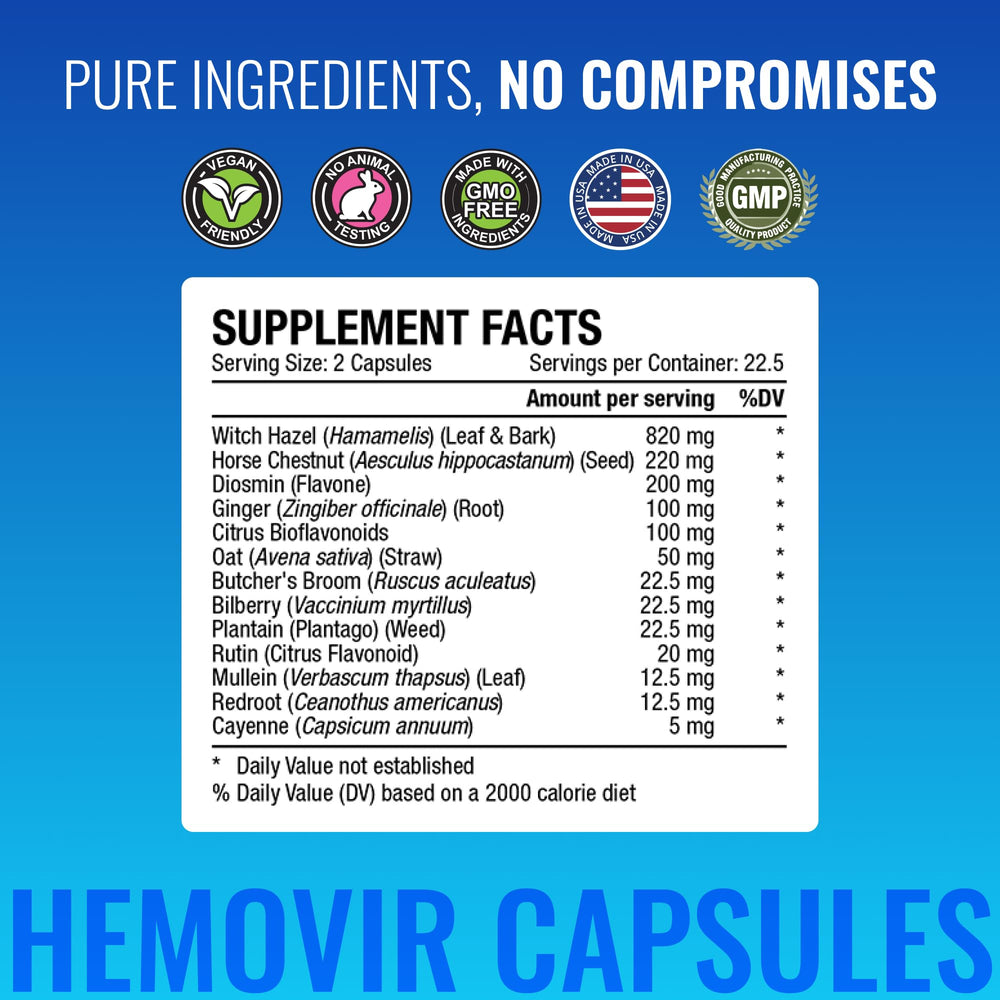 Approved Science Hemovir capsules are easy to swallow for daily care.