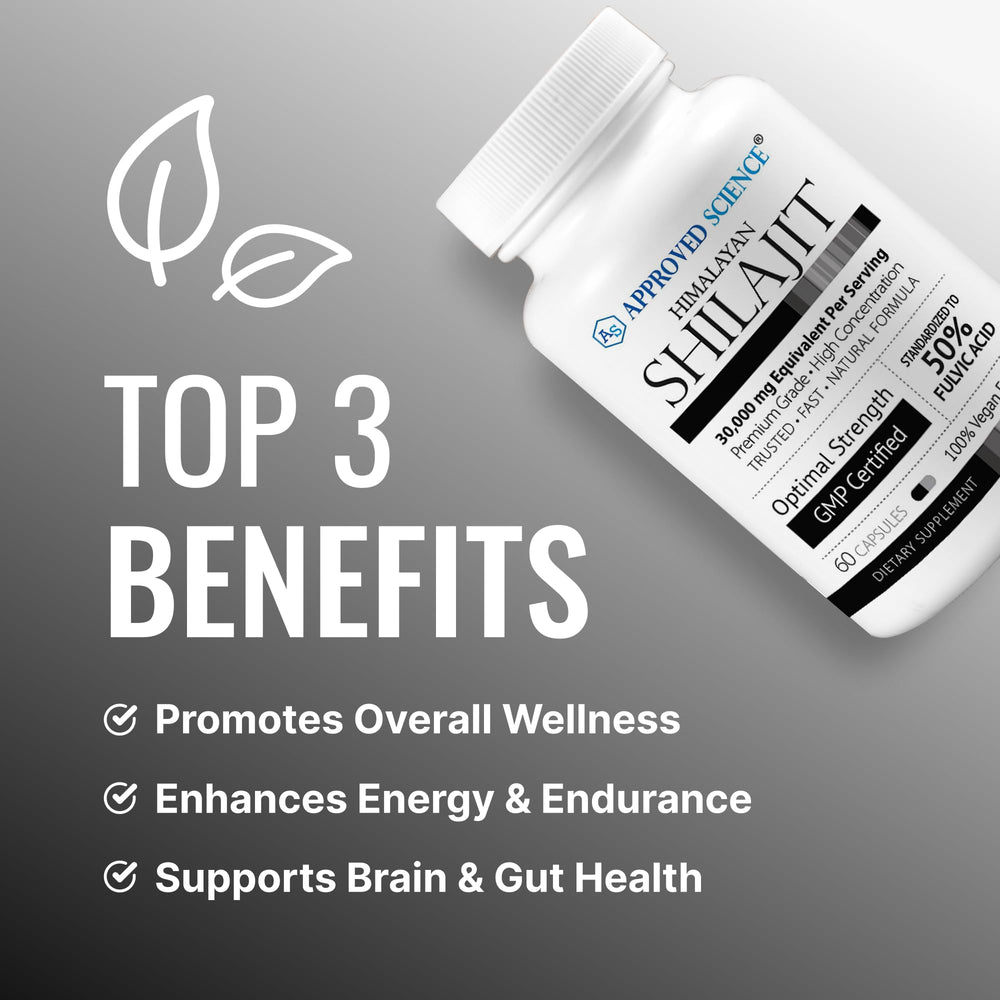 Approved Science Himalayan Shilajit powder closeup highlighting fulvic content.