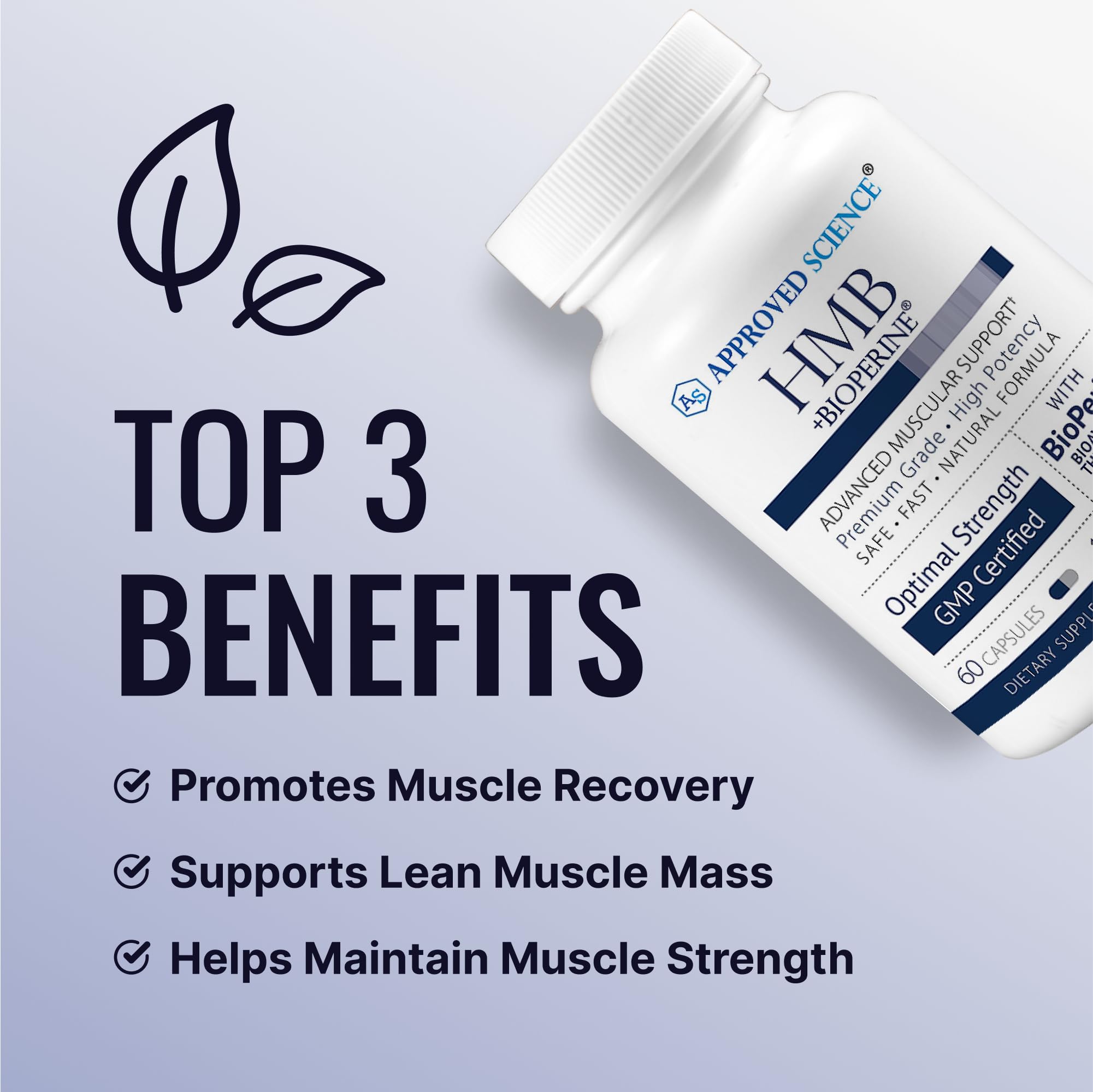 Approved Science HMB capsules-closeup highlighting 1500mg per serving for muscle maintenance.