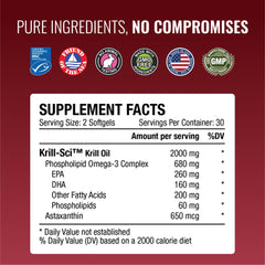 Approved Science Krill Oil graphic showing EPA and DHA content with phospholipid form