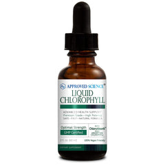 Approved Science Liquid Chlorophyll bottle pour for a refreshing daily boost.