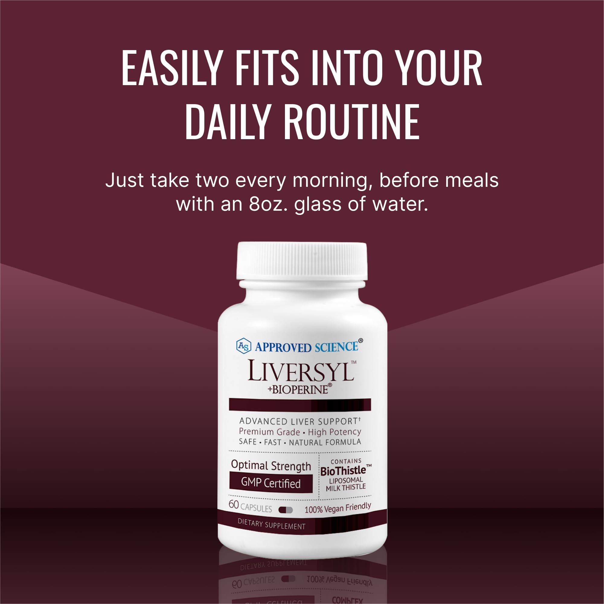 Approved Science Liversyl made in USA label highlighting quality manufacturing.
