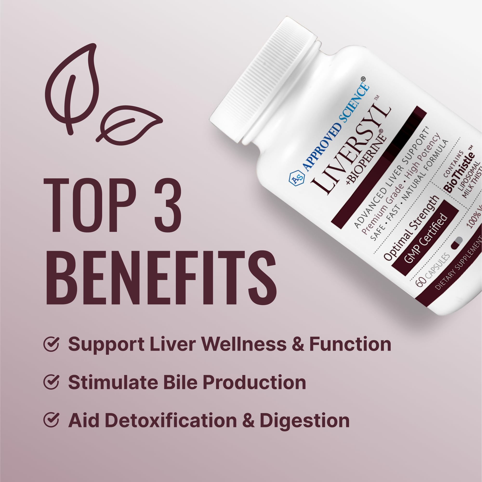 Approved Science Liversyl milk thistle capsule close-up, highlighting detox support for liver cells.