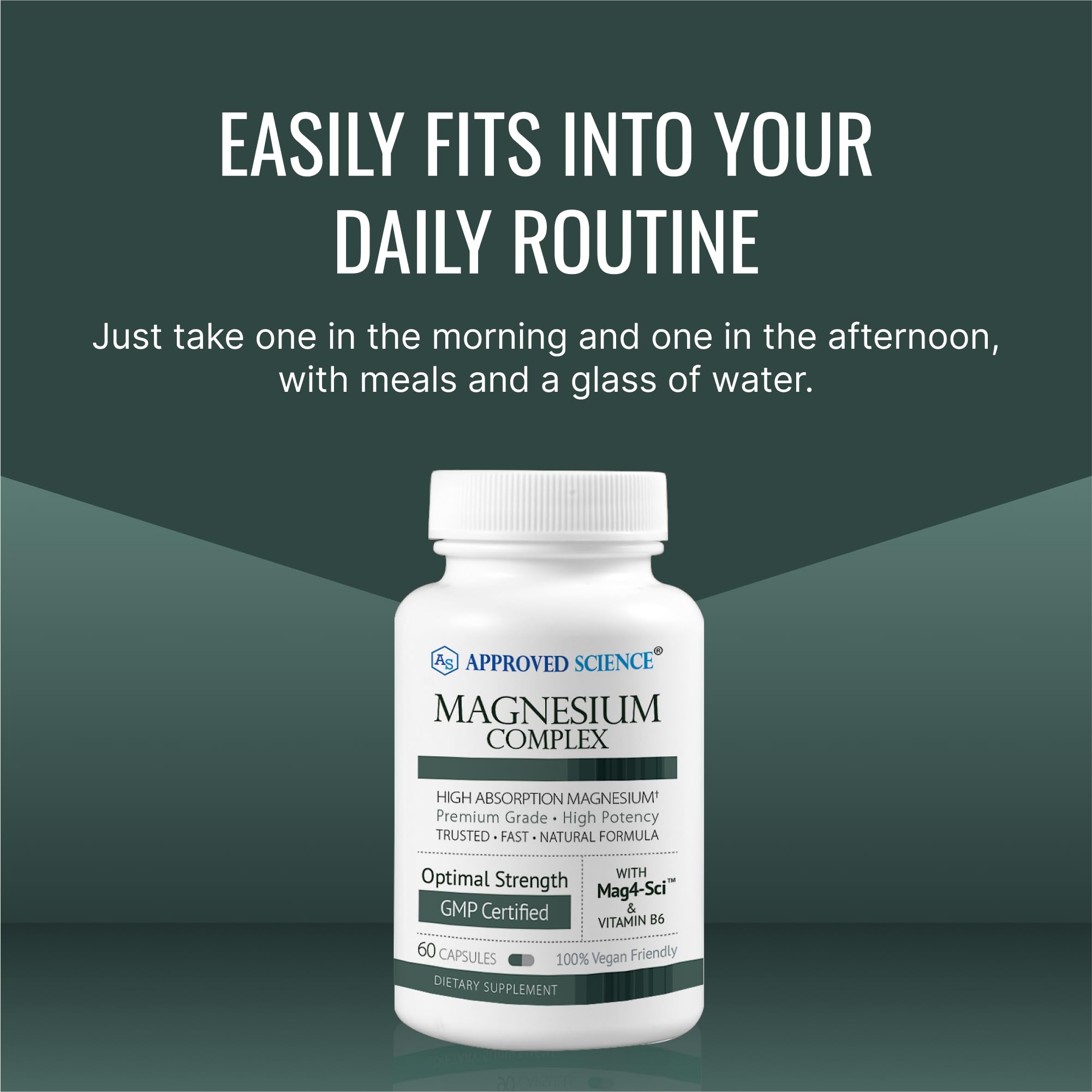 Approved Science Magnesium Complex box and bottle as part of daily routine.