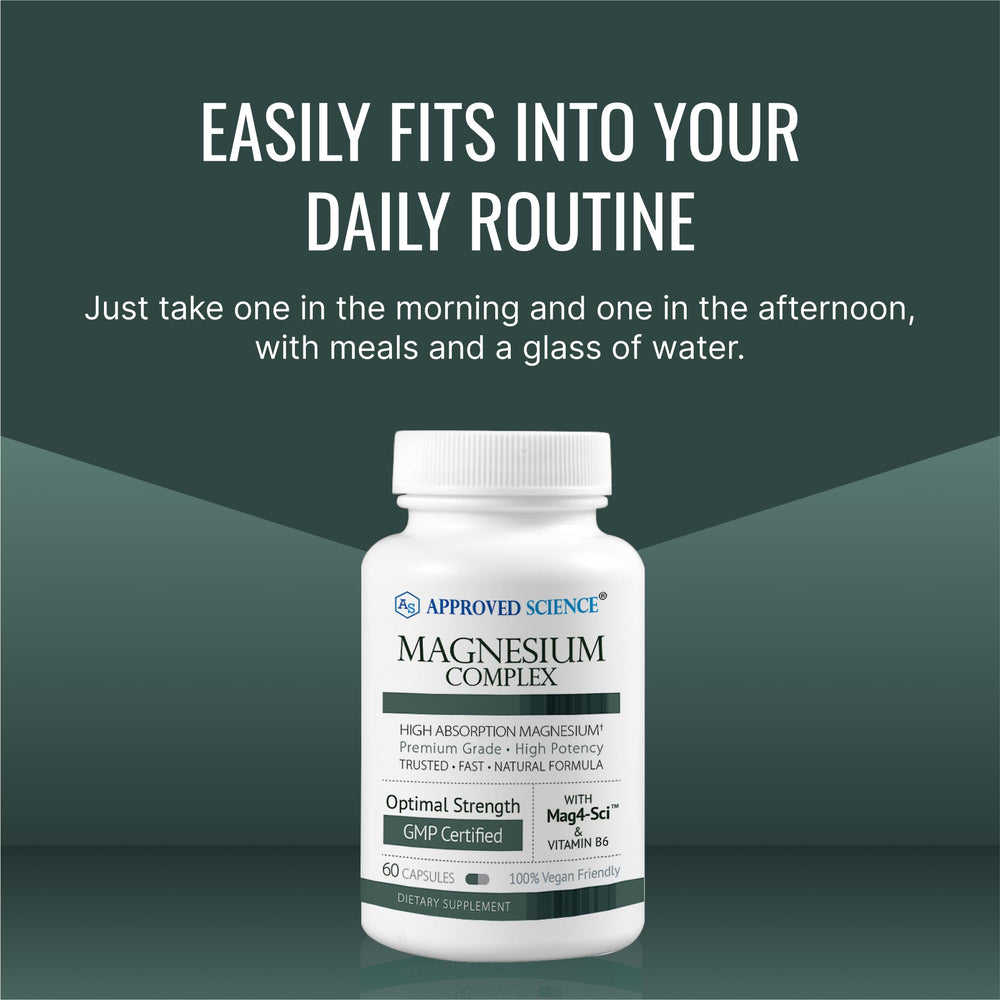 Approved Science Magnesium Complex box and bottle as part of daily routine.
