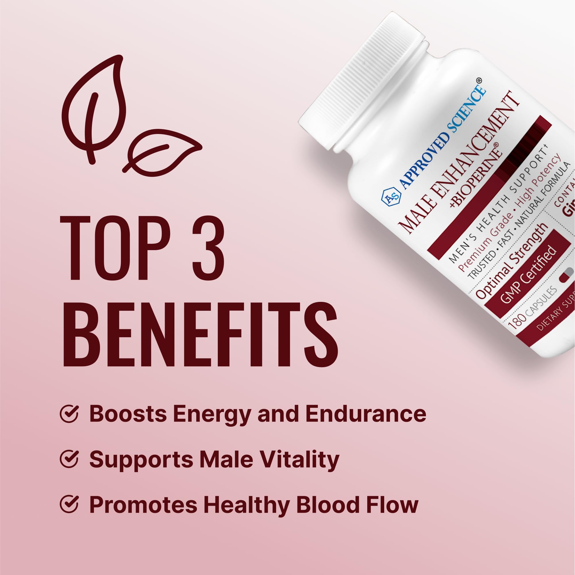 Approved Science Male Enhancement capsules arranged for a daily wellness routine.