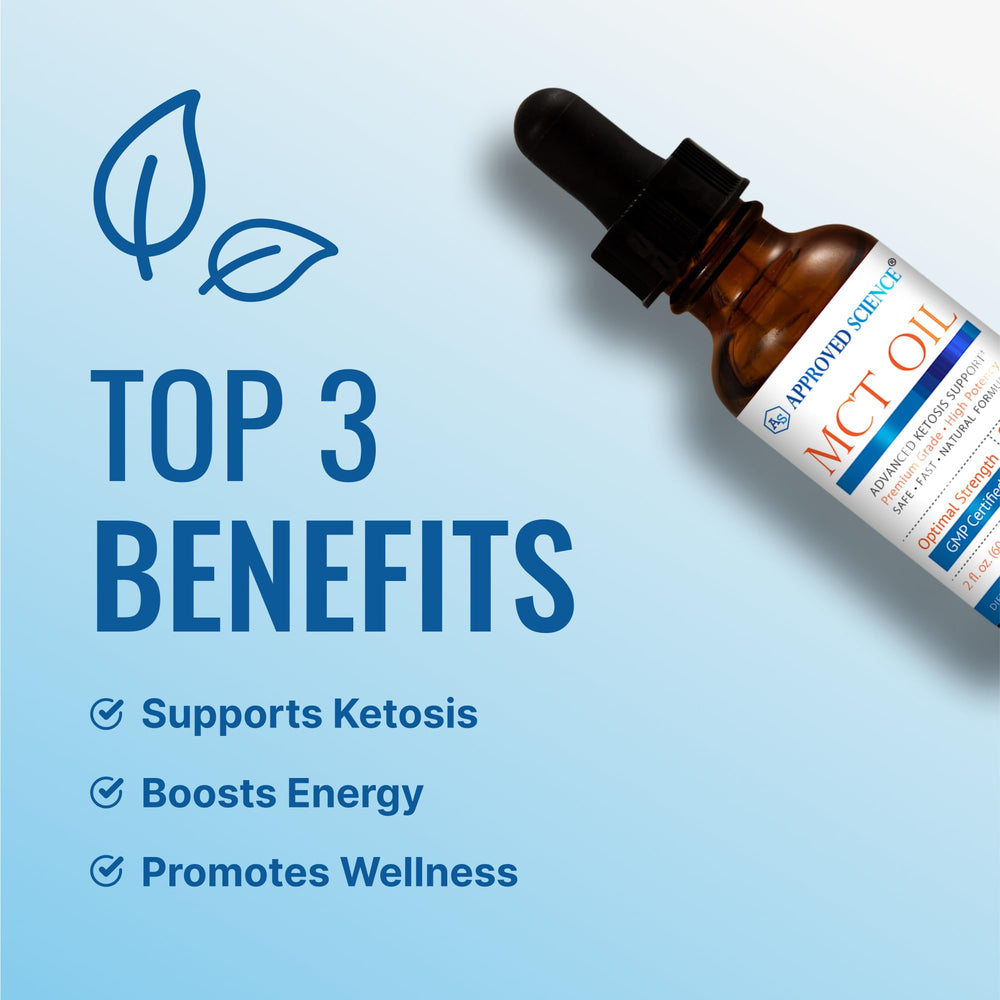 Approved Science MCT Oil purity label shows C8 and C10 balance for consistent formulation.
