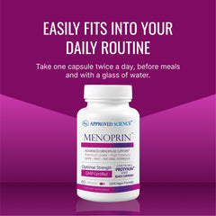 Approved Science Menoprin vegan label highlighting GMO-free formula