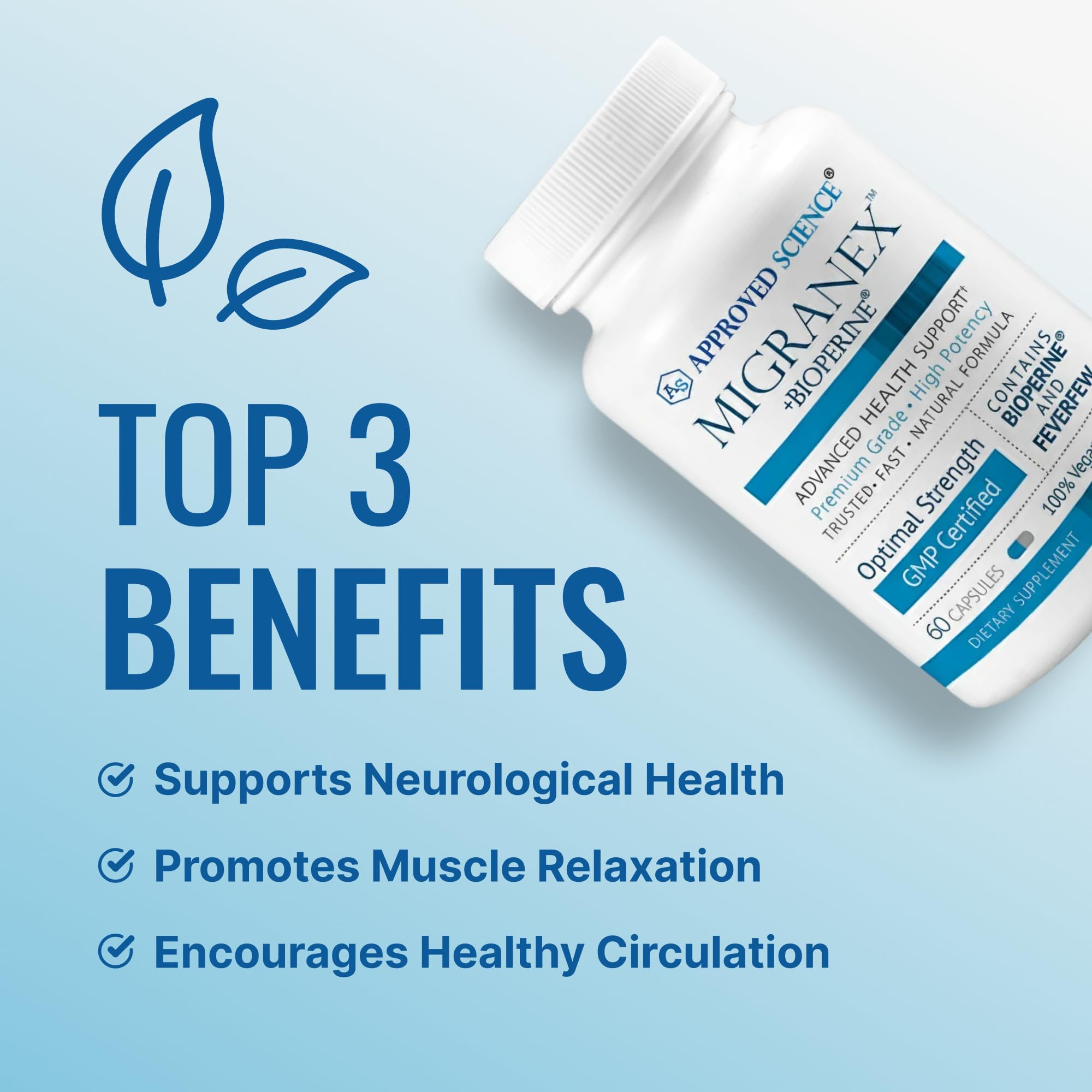 Approved Science Migranex ingredients featuring feverfew and ginkgo for calming support
