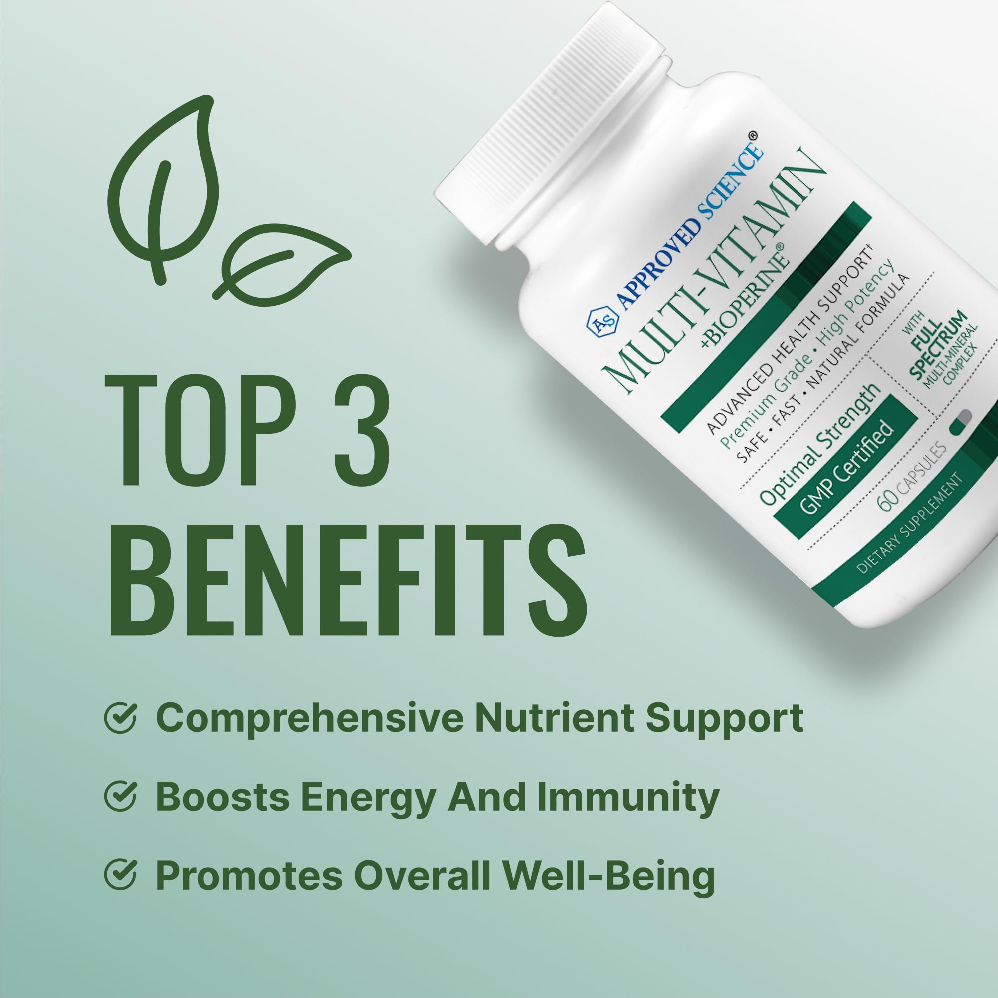Approved Science Multi-Vitamin label close-up highlighting full-spectrum nutrients.